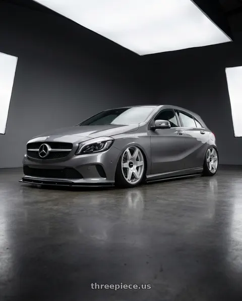 2017 Mercedes Benz W176 with Rotiform 1PC R114 SIX 5X100/5X112 19X8.5 +45 GLOSS SILVER wheels