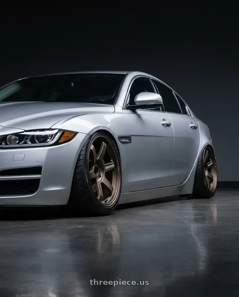 2017 Jaguar XE with Volk Racing TE37 Ultra M Spec 5x112 19x9.5+23 19x10.5+35 Bronze Almite Toyota Supra MK5 Spec wheels
