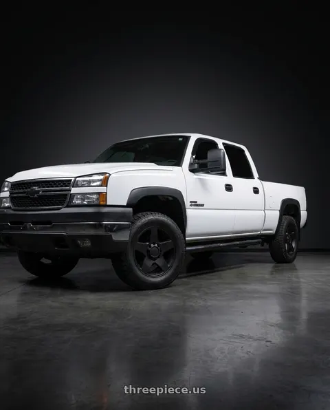 2006 Chevrolet Silverado 2500 HD with OE Wheels CV91A 8x165.1 20x8.5+12 Satin Black wheels