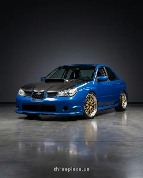 2007 Subaru wrx with BBS LM 5x130 17x9 +17 Gold Center Diamond Cut Lip wheels