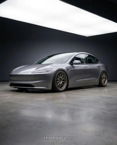 2025 Tesla Model 3 with fifteen52 HOLESHOT 5x112 19x8.5 +45 MAGNESIUM GREY (SATIN BRONZE) wheels