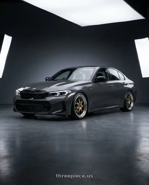 2025 bmw g20 with BBS LM-R 5x120 20x9.5 +23 Gloss Black/Gold Center / Diamond Cut Lip wheels