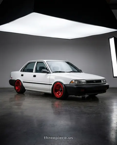 1990 Toyota Corolla with Fuel 1PC D100 ZEPHYR BEADLOCK 6X139.7 17X9 -15 CANDY RED wheels