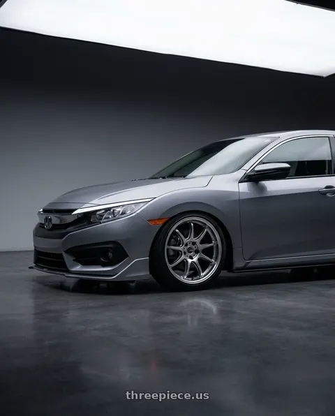 2017 Honda Civic LX with Work Emotion D9r 5x114.3 18x8.5 +47 Gt Silver Rim Cut wheels
