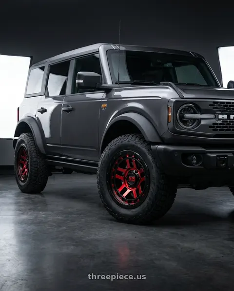 2023 Ford Bronco Badlands with XD XD140 RECON 6X139.7 17X8.5 +18 GLOSS BLACK MACHINED WITH RED TINT wheels