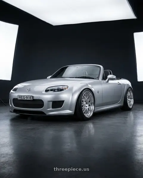 2007 Mazda MX-5 Miata with Work Seeker Cx 4x100 18x10.5+38 R Disk Matte Silver Polish wheels