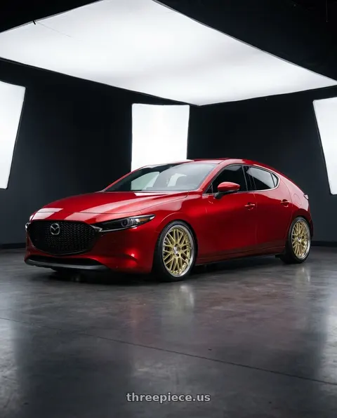 2024 Mazda 3 with Work Lanvec Lm1 5x114.3 18x9.5+0 O Disk Light Metallic Gold wheels