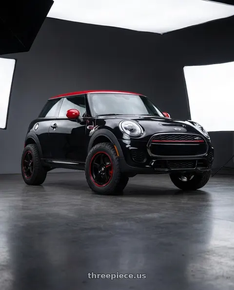 2019 Mini Cooper with Spec-1 SPT-31 5x112/5x114.3 17x7.5 +42 Gloss Black & Red Line wheels