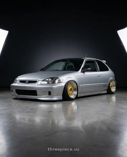 1999 Honda Civic with WORK Equip 03 4x100 15x11 -31 GOLD wheels