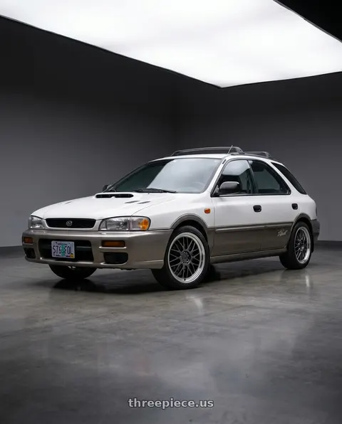 1997 Subaru Impreza Outback with KATANA RACING KR06 5x100 18x8 +40 Glossy Gun Metal Machine Lip wheels