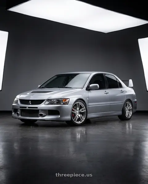 2006 Mitsubishi Lancer with American Racing Forged 100 5x120 19x8.5 +46 POLISHED wheels