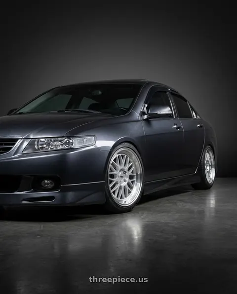 2004 Acura TSX with KATANA RACING KR06 5x114.3 18x8 +40 Glossy Silver Machine Lip wheels