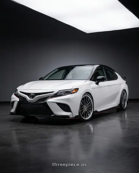 2021 Toyota Camry TRD with Work Schwert Regnitz 5x114.3 19x8+38 A Disk Brilliant Silver Black wheels