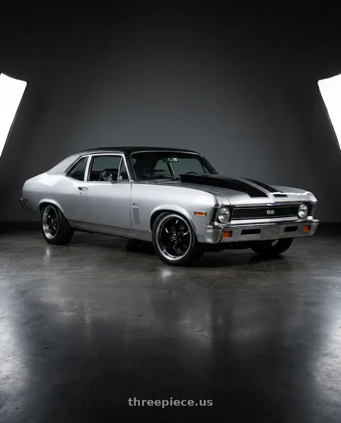 1972 Chevrolet Nova with American Racing AR105 TORQ THRUST M 5X120.65 18X8 0 GLOSS BLACK W/ MACHINED LIP wheels