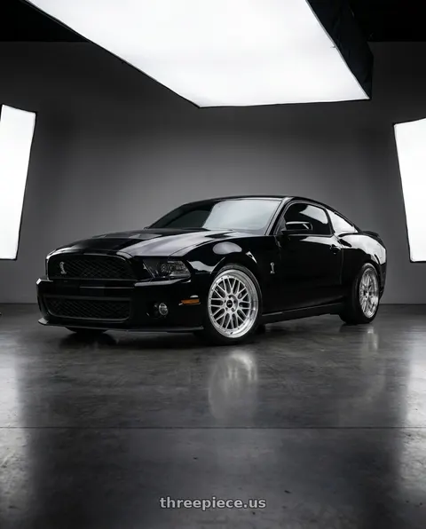 2011 GT500 SVT Performance Package Black with Vors VR8 5x114.3 19x9.5  +35 Silver Machine Lip Chrome Rivet wheels