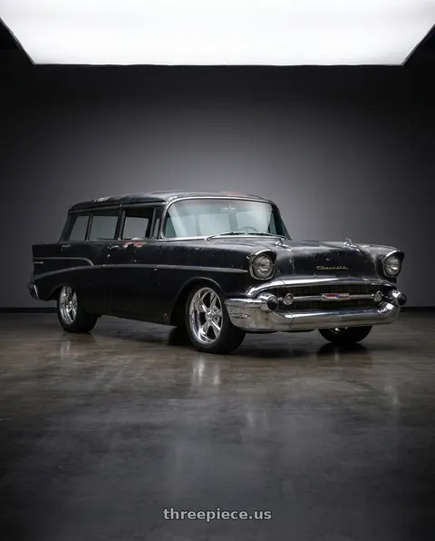 1957 chevrolet handyman with BG Rod Works Old School 5x120.65 17x7+0 Chrome wheels