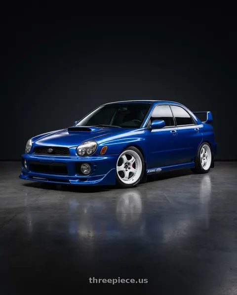 2003 Subaru Impreza WRX with Work Meister S1 3P 5x114.3 17x10.5+4 W Disk White wheels