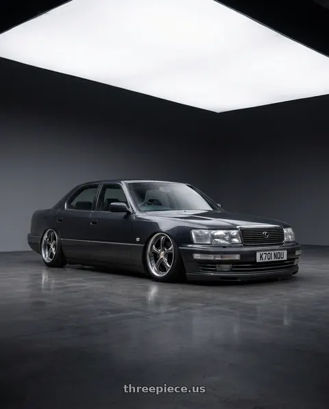 1993 Lexus LS400 with Work Wheels VS-KF 5X114.3 19x8.5+34 Brilliant Silver Black A Disk FULL REVERSE wheels