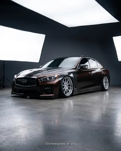 2017 INFINITI Q50 with Work Wheels VS-KF 5X114.3 19x8+46 Brilliant Silver Black O Disk FULL REVERSE wheels