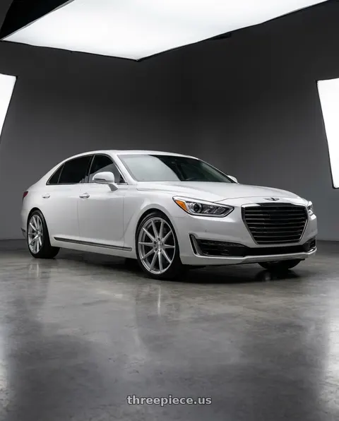 2018 Genesis G90 Ultimate with DOLCE PERFORMANCE PISTA 5x114.3 20x10 +40 Gloss Silver Machined Face wheels