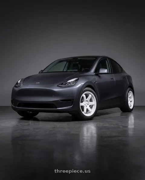 2026 Tesla Model Y with F1R F106 5x114.3 17x8 +35 White wheels