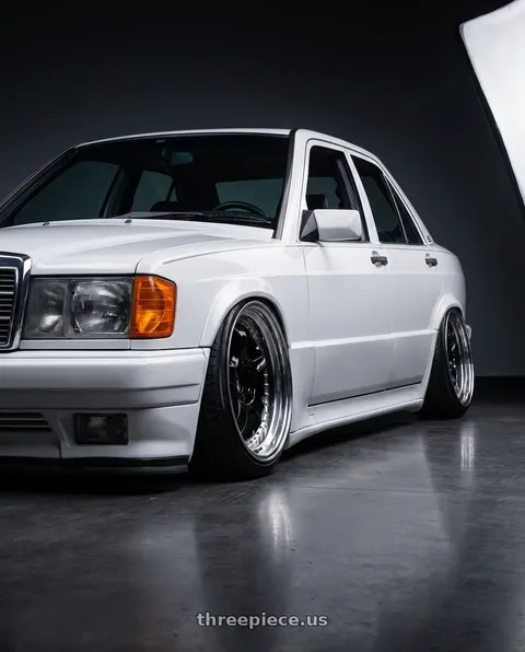 1989 Mercedes-Benz 190E with Work Meister S1 3P 5x100 18x14-41 A Disk Black wheels