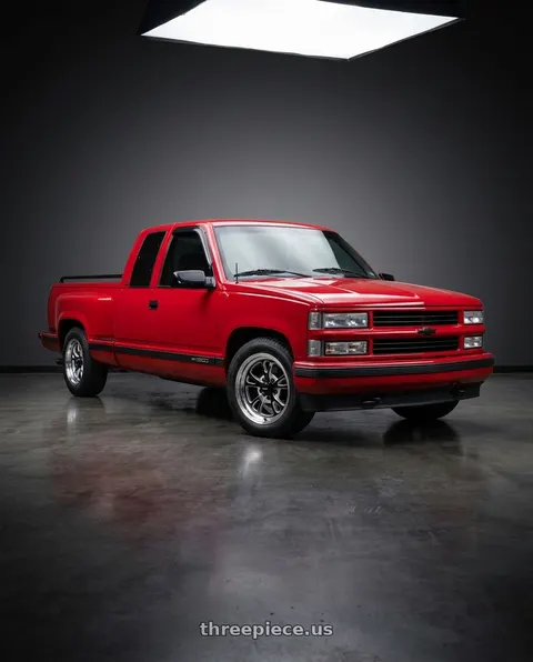 1995 Chevrolet C1500 Silverado with Vision American-Muscle 149 Patriot 5x127 17x4.5-24  Gloss Black Milled Spoke Polished Lip wheels