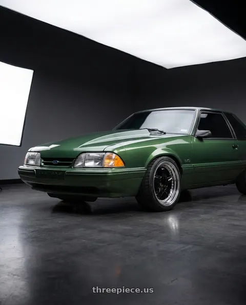 1990 Ford Mustang with Work Meister S1 3P 5x100 18x10+22 A Disk Black wheels