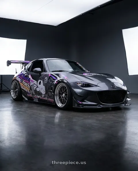 2023 mazda miata RF grand with Work Meister M1 3p 4x100 18x8+38 O Disk Matte Gunmetal wheels