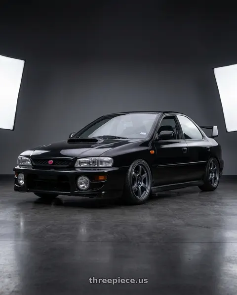 1998 Subaru Impreza with Gram Lights 57DR 5x100 18x8.5+37 Gunblue II wheels