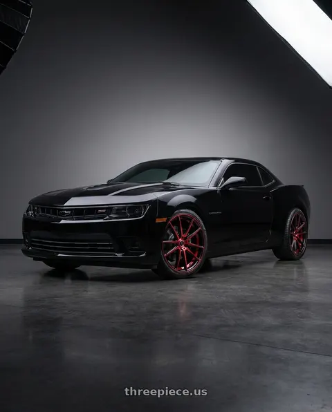 2015 Chevrolet Camaro SS with MARQUEE WHEELS M3197 5x120 22x9+35 BLACK -  GLOSSY FAC  INNER RED wheels