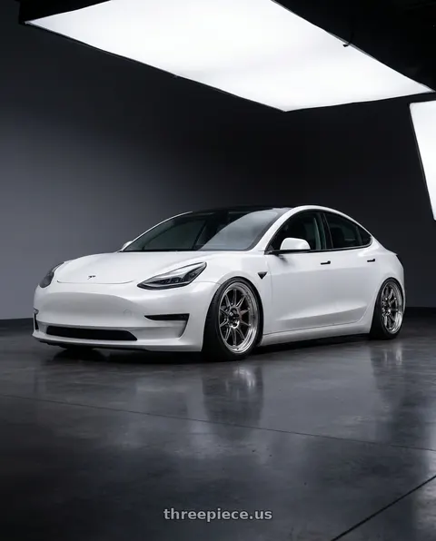 2023 Tesla Model 3 with Konig Countergram 5x114.3 19x11+18 Hyper Chrome / Machined Lip wheels
