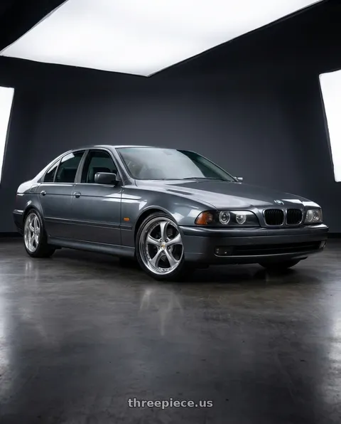 2000 BMW 528i with Work Wheels VS-KF 5x120 18x9+21 Light Grey Silver O Disk FULL REVERSE wheels
