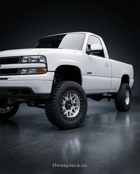 2000 Chevrolet Silverado 1500 with KMC KM549 GRS 6X139.7 17X9 -12 MACHINED WITH SATIN BLACK LIP wheels
