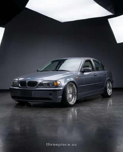 2003 BMW 325i with Amani R.E.A.L. 5x112/5x120 22x10 +38 Brush Center Chrome Lip wheels