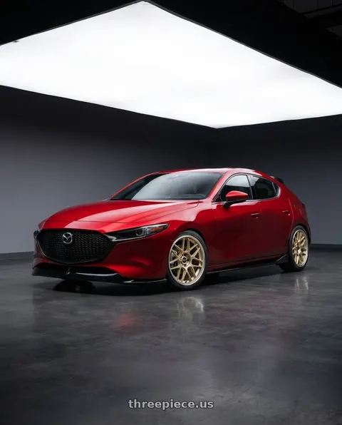 2026 Mazda 3 with Motegi MR158 TSUBAKI 5X114.3 18x8.5 +35 MOTORSPORT GOLD W/ MACHINED LIP wheels