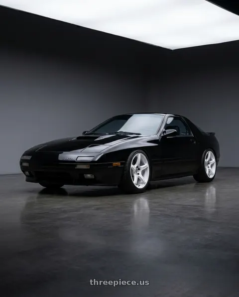 1988 Mazda RX-7 SE with Work Emotion T5r 5x114.3 17x9 +22 Ice White wheels