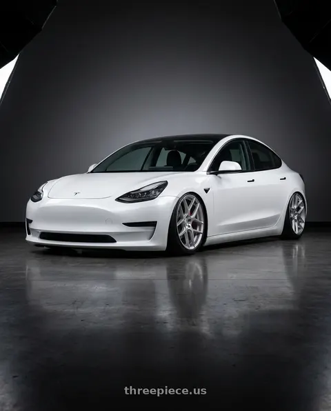 2023 Tesla Model 3 with Aodhan AFF2 5x114.3 19x8.5+35 Gloss Silver Machined Face wheels
