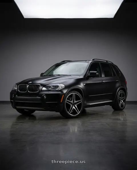 2010 BMW X5 with REPLICA WHEELS R5055 5x112 20x9.5+35 BLACK / MACHINED wheels