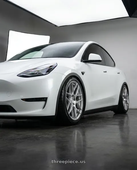 2023 Tesla Model Y with Aodhan AFF2 5x114.3 19x8.5+35 Gloss Silver Machined Face wheels