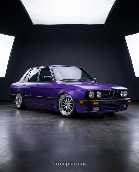 1985 BMW 535i with Work Seeker Fx 5x120 17x9+0 A Disk Matte Silver Polish wheels