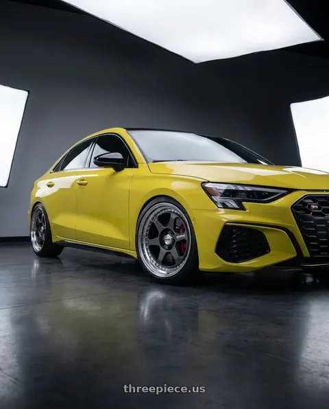 2023 Audi S3 with Work Meister L1 3P 5x112 19x8.5+45 O Disk Matte Gunmetal wheels