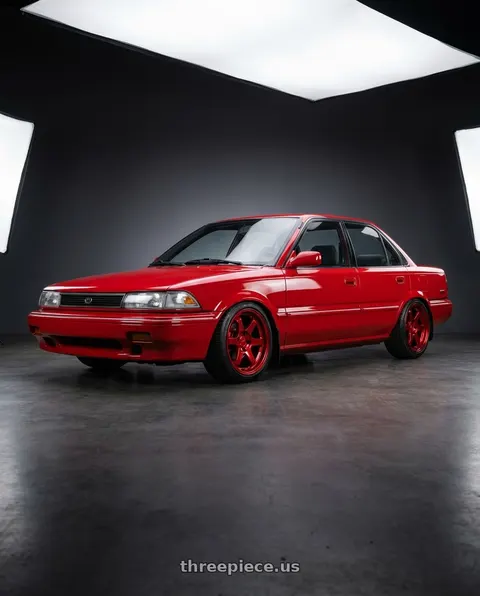 1991 Toyota Corolla with 9six9 SIX-1 5x114.3 18X8.5 +20 Candy Apple Red wheels
