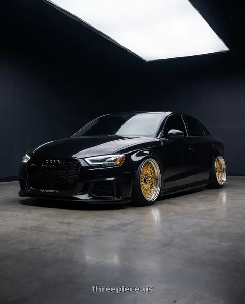 2017 Audi RS3 with SSR Formula MESH 5x112 19X11+37 SL Disk Fm Gold wheels