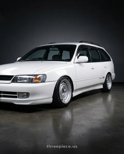 1993 Toyota Corolla with Mobelwagen MW430S Interceptor 4X130 15x5.5 20 Silver wheels