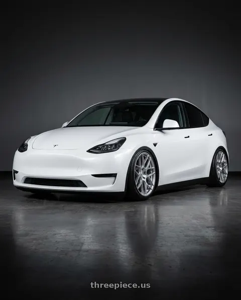 2024 Tesla Model Y with Aodhan AFF2 5x114.3 20x9+32 Gloss Silver Machined Face wheels