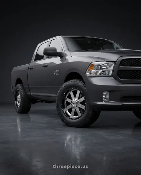 2024 Ram 1500 with Moto Metal MO200 6X139.7 22X10 -18 CHROME CENTER GLOSS BLACK MILLED LIP wheels