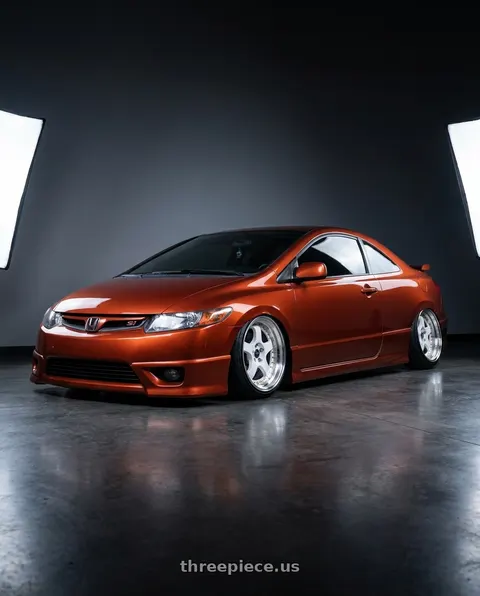2009 Honda Civic Si with MST Wheels MT07 5x114.3 18x8.5 +20 White w/Machined Lip Gold Rivets wheels