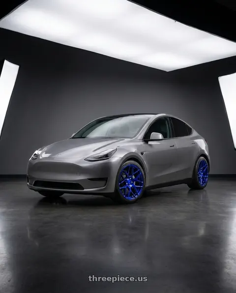 2026 Tesla Model Y with MRR FS1 5x130 18x8.5  +45 Candy Blue wheels