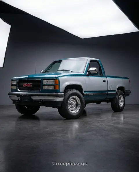 1990 GMC C2500 Sierra SLE with Vision American-Muscle 55 Rally 6x139.7 15x7+6 Silver wheels